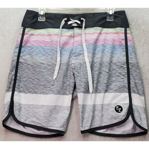 Ezekiel Board Shorts Men Size 30 Gray Multi Striped Cotton Flat Front Drawstring